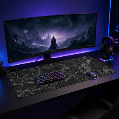 Large Mouse Pad Mat 35X17 Inch, XXXL Gaming Mouse Pad Topographic Map Lines | Extended Desk Mat with Non-Slip Rubber Base, Geographic Contour Topographic Design Mousepad for Gaming, Office, Laptop & PC