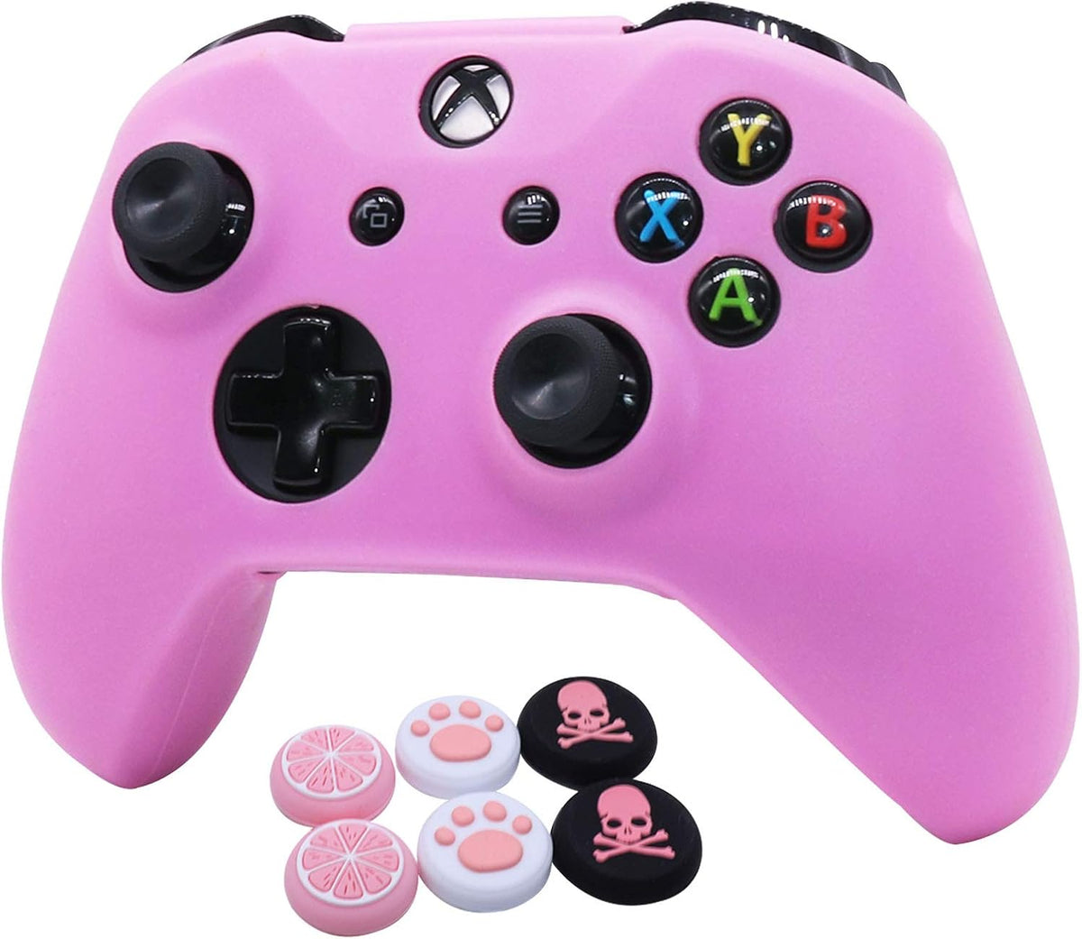 Pink Skins ,Silicone Controller Cover Skin Protector Compatible for Xbox One S/X Controller (Pink Pro Thumb Grip X 2,Cat + Skull Cap &Cover Grip X 2)