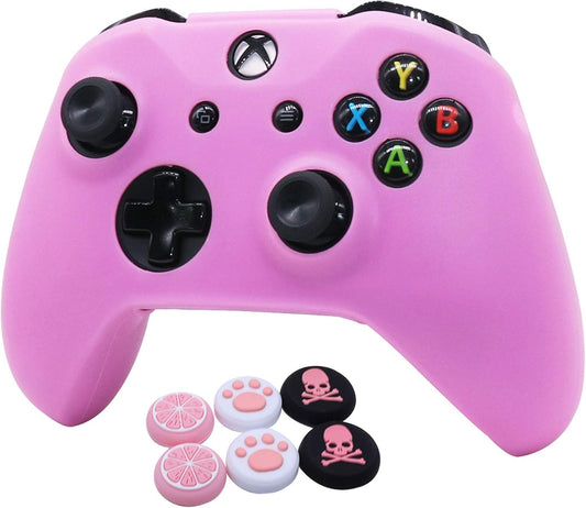 Pink Skins ,Silicone Controller Cover Skin Protector Compatible for Xbox One S/X Controller (Pink Pro Thumb Grip X 2,Cat + Skull Cap &Cover Grip X 2)