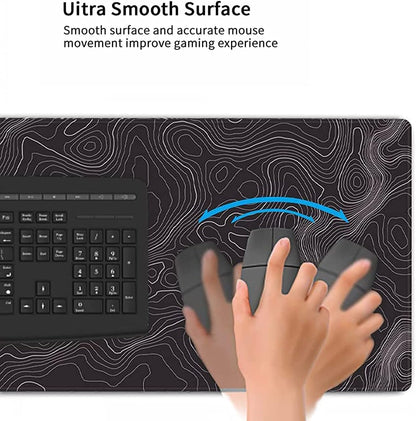 Large Mouse Pad Mat 35X17 Inch, XXXL Gaming Mouse Pad Topographic Map Lines | Extended Desk Mat with Non-Slip Rubber Base, Geographic Contour Topographic Design Mousepad for Gaming, Office, Laptop & PC