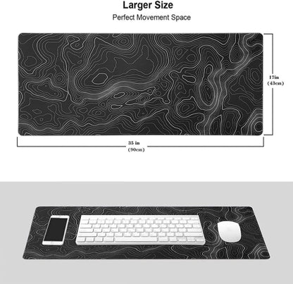 Large Mouse Pad Mat 35X17 Inch, XXXL Gaming Mouse Pad Topographic Map Lines | Extended Desk Mat with Non-Slip Rubber Base, Geographic Contour Topographic Design Mousepad for Gaming, Office, Laptop & PC