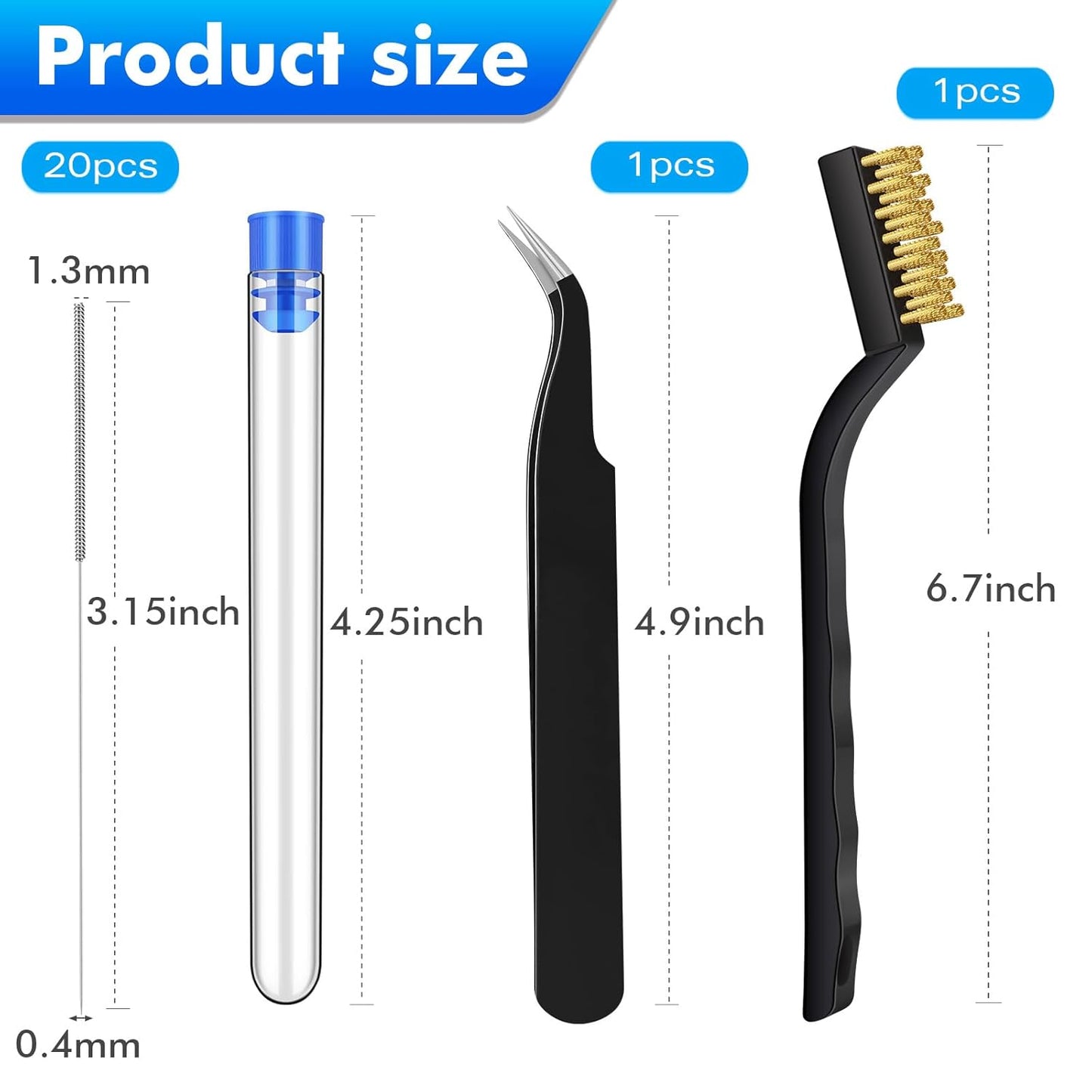 22PCS 3D Printer Nozzle Cleaning Kit, 3D Printer Cleaning Kit | with 20X 0.4Mm Nozzle Cleaner, 1 Precision Tweezer & Wire Brush, Universal Clog Removal Tool for 3D Printers