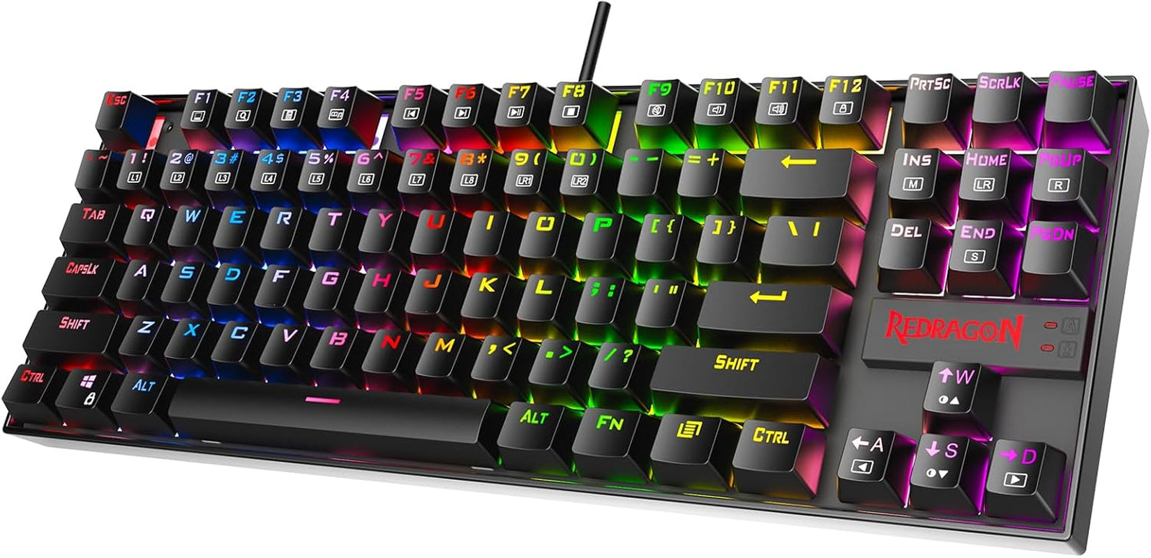 K552P Mechanical Gaming Keyboard TKL with 18 Backlight Modes, Hot-Swappable Blue Switches, 87-Key Compact Ergonomic Design, N-Key Rollover & Software Programmable Macro - RGB, Black