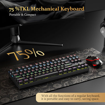K552P Mechanical Gaming Keyboard TKL with 18 Backlight Modes, Hot-Swappable Blue Switches, 87-Key Compact Ergonomic Design, N-Key Rollover & Software Programmable Macro - RGB, Black