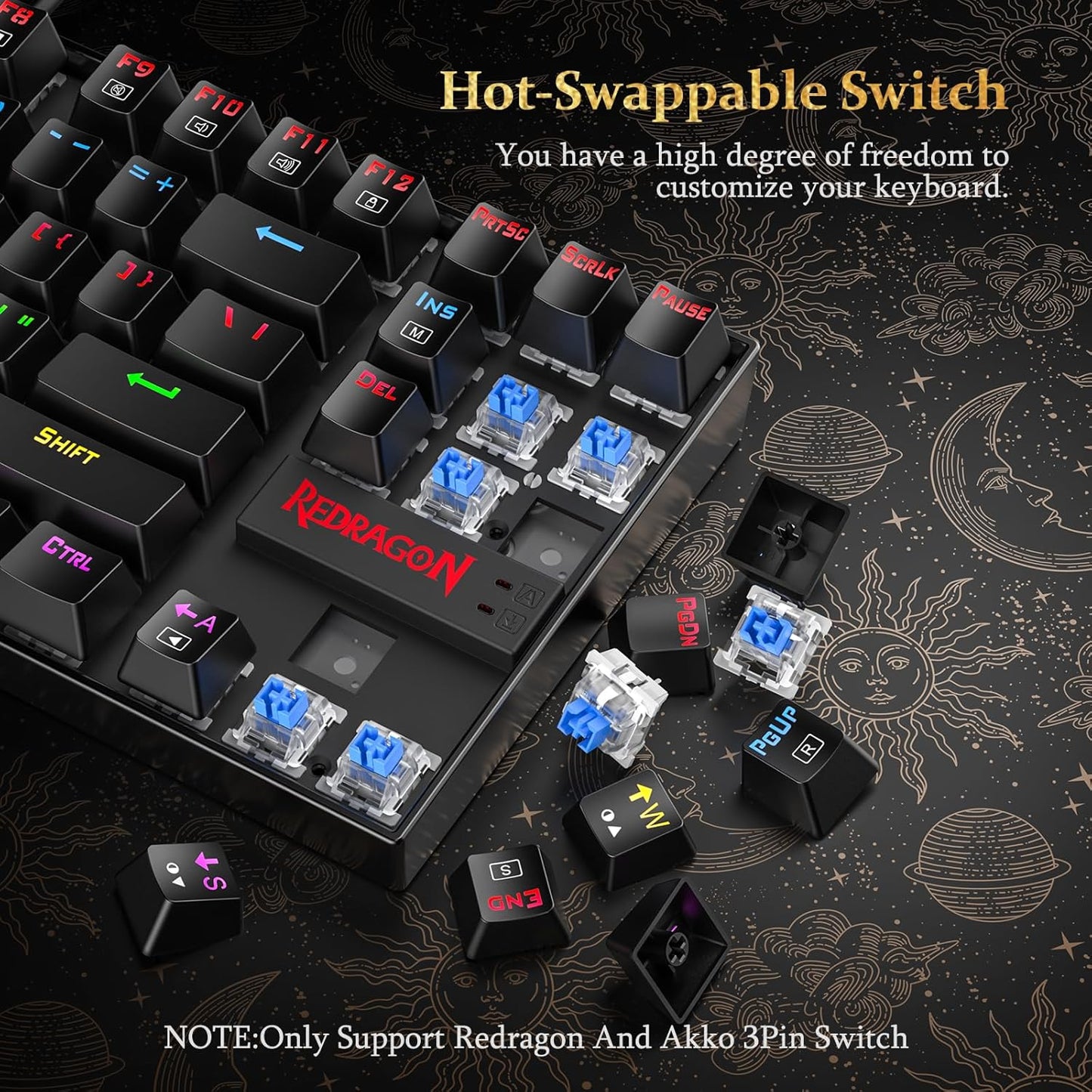 K552P Mechanical Gaming Keyboard TKL with 18 Backlight Modes, Hot-Swappable Blue Switches, 87-Key Compact Ergonomic Design, N-Key Rollover & Software Programmable Macro - RGB, Black