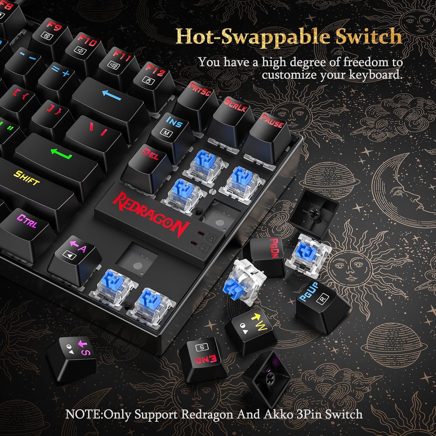K552P Mechanical Gaming Keyboard TKL with 18 Backlight Modes, Hot-Swappable Blue Switches, 87-Key Compact Ergonomic Design, N-Key Rollover & Software Programmable Macro - RGB, Black