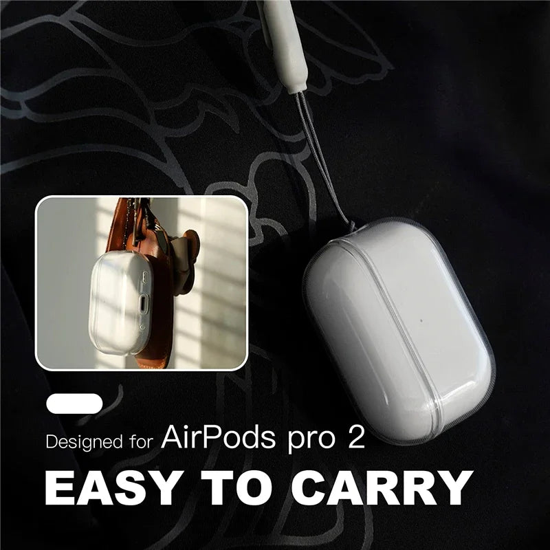 Clear Soft TPU Earphone Case with Lanyard Strap for Airpods Pro 2 3 2Nd Generation Air Pods 4 3 1 3Rd 2024 Gen Cover Accessories