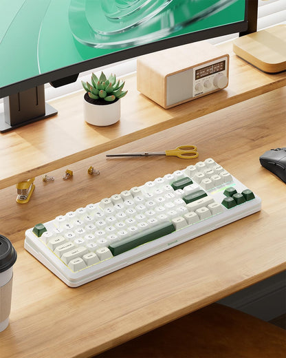 K734W 75% Wireless Mechanical Keyboard RGB - White & Green | BT5.0/2.4G/USB-C 81Keys TKL Custom Hot Swappable Gaming Keyboard, Pre-Lubed Linear Switche, Gasket Creamy Keyboard for PC/MAC