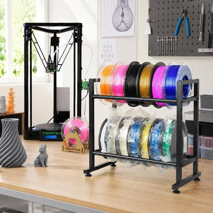 3D Printer Filament Storage Rack,2-Tier Desktop Metal Spool Holder | Organizer for PLA/ABS/TPU, Fits 12 Rolls for 3D Printing Workstation, Office,Workshop