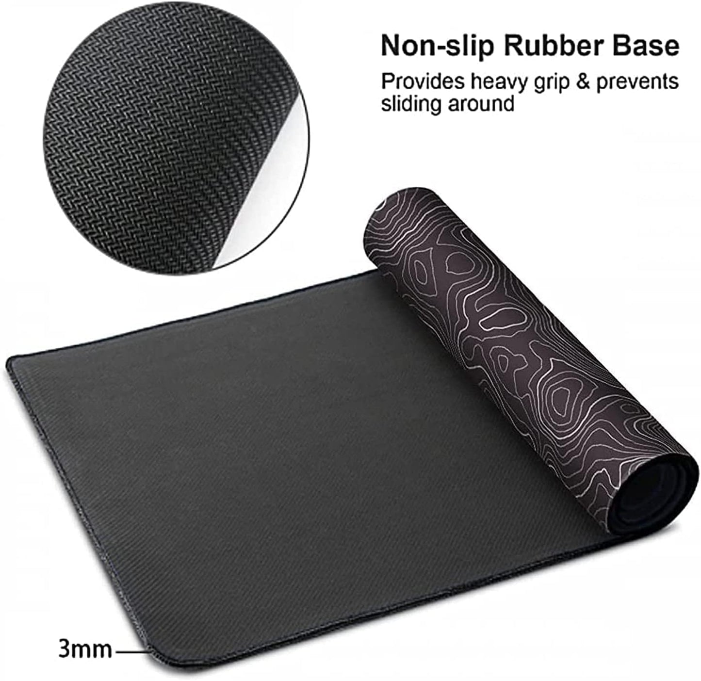Large Mouse Pad Mat 35X17 Inch, XXXL Gaming Mouse Pad Topographic Map Lines | Extended Desk Mat with Non-Slip Rubber Base, Geographic Contour Topographic Design Mousepad for Gaming, Office, Laptop & PC
