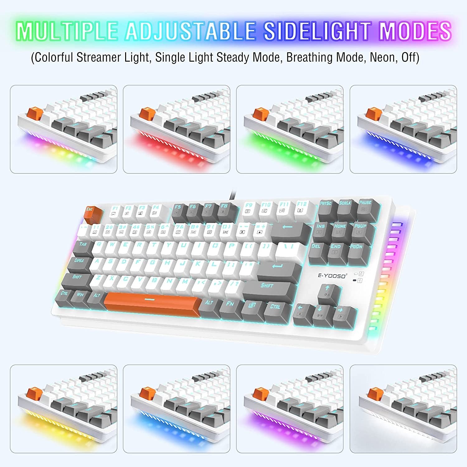 Mechanical Gaming Keyboard, Wired 75% Mechanical Keyboard with Red Switches, 87 Keys Gaming Keyboard with Solid Color Backlit & RGB LED Sidelight for Windows Mac PC Gaming