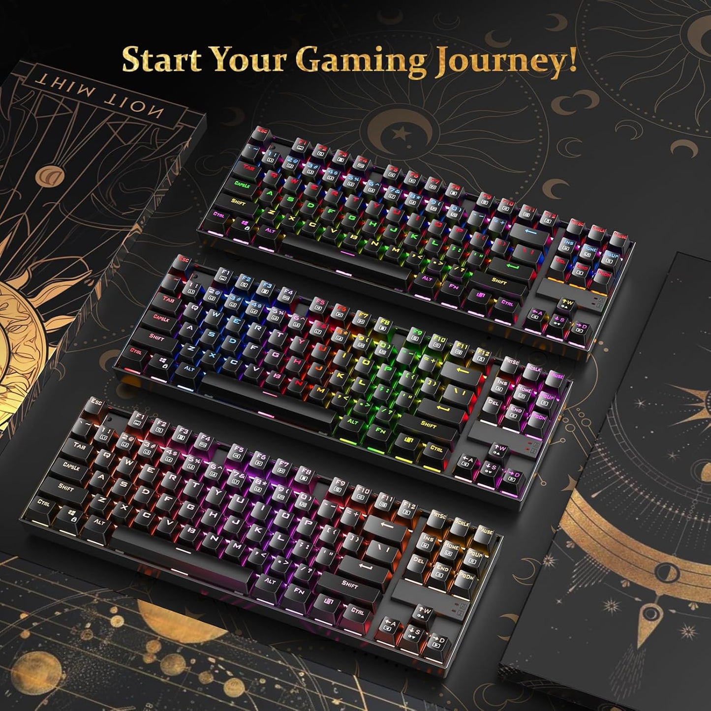 K552P Mechanical Gaming Keyboard TKL with 18 Backlight Modes, Hot-Swappable Blue Switches, 87-Key Compact Ergonomic Design, N-Key Rollover & Software Programmable Macro - RGB, Black