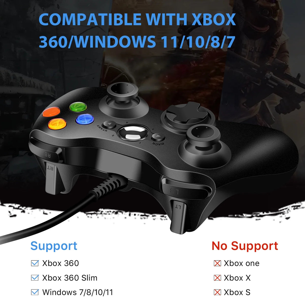 LUXMO Wired Xbox 360 Controller Gamepad Joystick Compatible with Xbox 360 /PC/ Windows 7 8 10