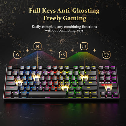 K552P Mechanical Gaming Keyboard TKL with 18 Backlight Modes, Hot-Swappable Blue Switches, 87-Key Compact Ergonomic Design, N-Key Rollover & Software Programmable Macro - RGB, Black