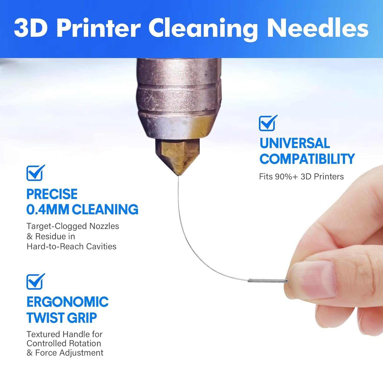 22PCS 3D Printer Nozzle Cleaning Kit, 3D Printer Cleaning Kit | with 20X 0.4Mm Nozzle Cleaner, 1 Precision Tweezer & Wire Brush, Universal Clog Removal Tool for 3D Printers