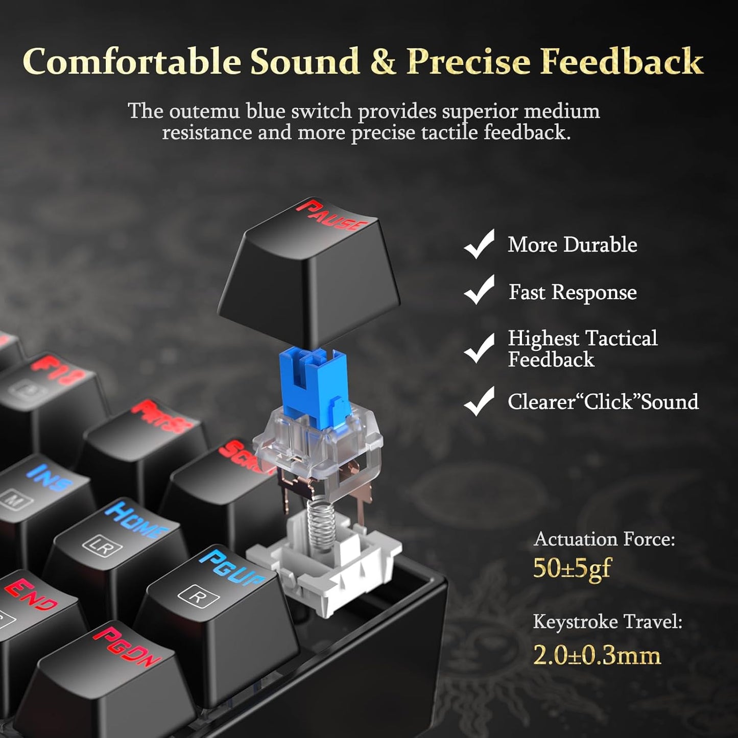 K552P Mechanical Gaming Keyboard TKL with 18 Backlight Modes, Hot-Swappable Blue Switches, 87-Key Compact Ergonomic Design, N-Key Rollover & Software Programmable Macro - RGB, Black