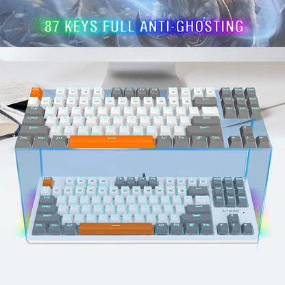 Mechanical Gaming Keyboard, Wired 75% Mechanical Keyboard with Red Switches, 87 Keys Gaming Keyboard with Solid Color Backlit & RGB LED Sidelight for Windows Mac PC Gaming