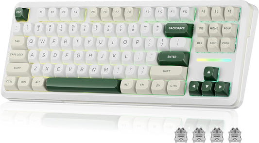 K734W 75% Wireless Mechanical Keyboard RGB - White & Green | BT5.0/2.4G/USB-C 81Keys TKL Custom Hot Swappable Gaming Keyboard, Pre-Lubed Linear Switche, Gasket Creamy Keyboard for PC/MAC