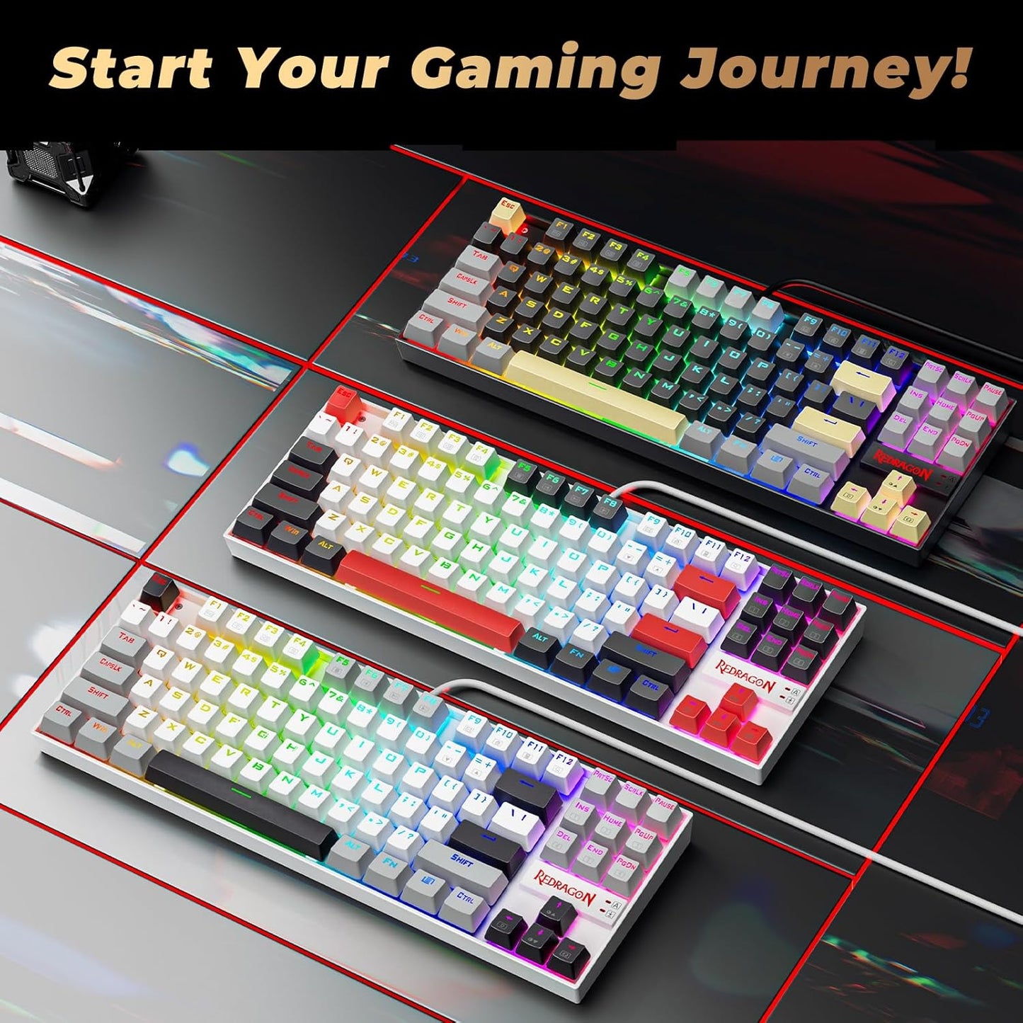 K552P Mechanical Gaming Keyboard TKL with 18 Backlight Modes, Hot-Swappable Blue Switches, 87-Key Compact Ergonomic Design, N-Key Rollover & Software Programmable Macro - RGB, Black