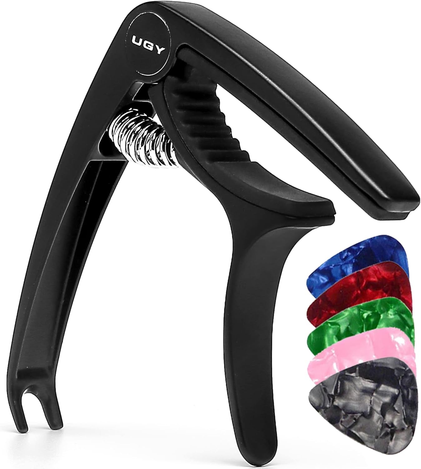 Guitar Capo for Acoustic/Electric Guitar & Ukulele - Black with 5 Picks
