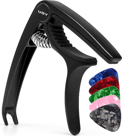 Guitar Capo for Acoustic/Electric Guitar & Ukulele - Black with 5 Picks