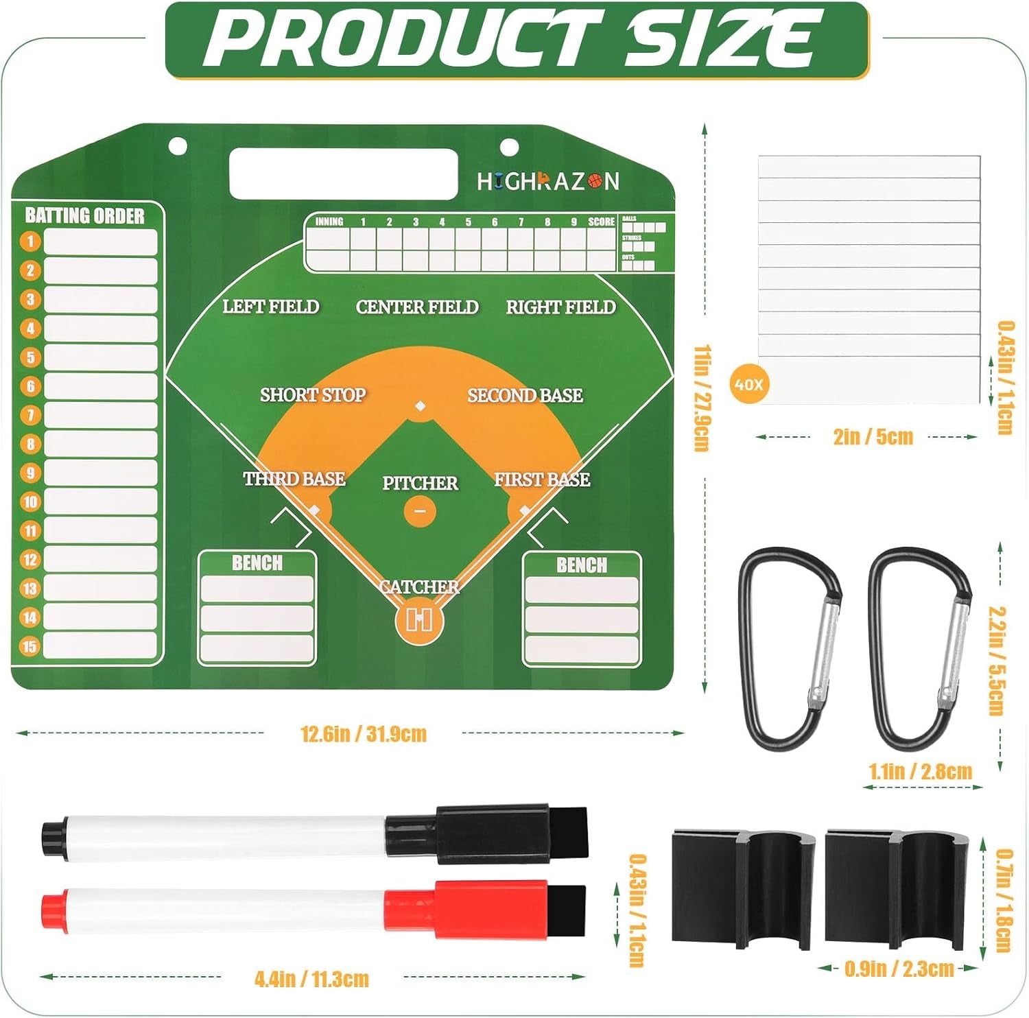 Magnetic Baseball Coach Clipboard, Dry Erase Coach Lineup Board, Premium Tactical Baseball Coaching Board with 40 Lineup Cards and Marker, Dugout Display Softball Coaching Accessories